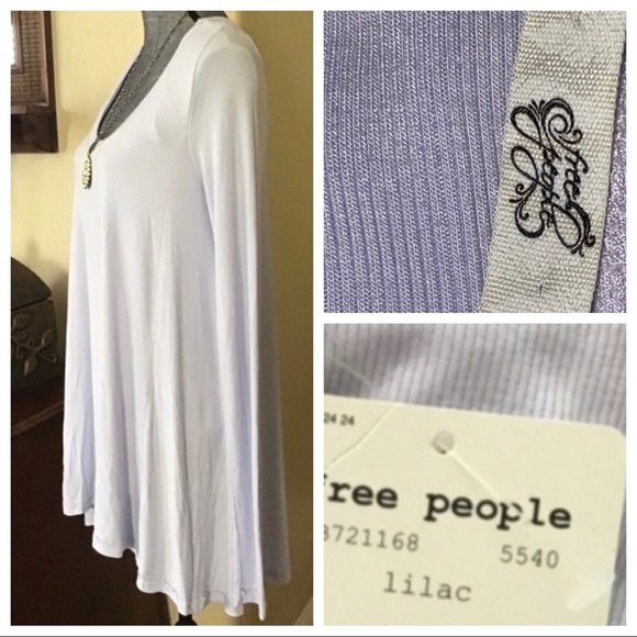 FREE PEOPLE BOHO FLOWY TUNIC TOP LONG SLEEVES RIB KINT PULLOVER TEE A3C - Picture 6 of 16